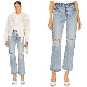 Moussy Vintage Belmont Straight Jeans Distressed Boho 100% Cotton